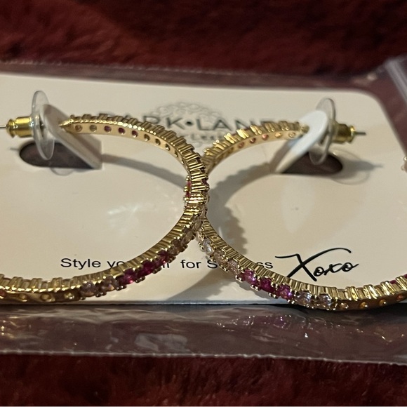Park Lane 2 inch Gold Hoop Earrings with Pink & Clear ombré Crystals - Picture 2 of 3